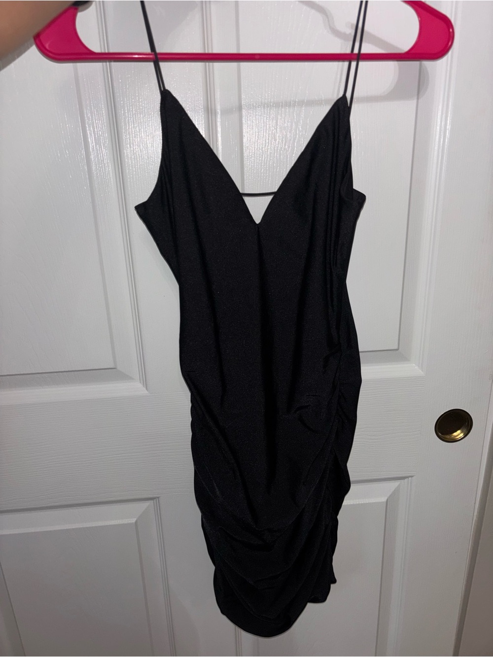 Tiger Mist Black Ruched Spaghetti-Strap Mini Dress